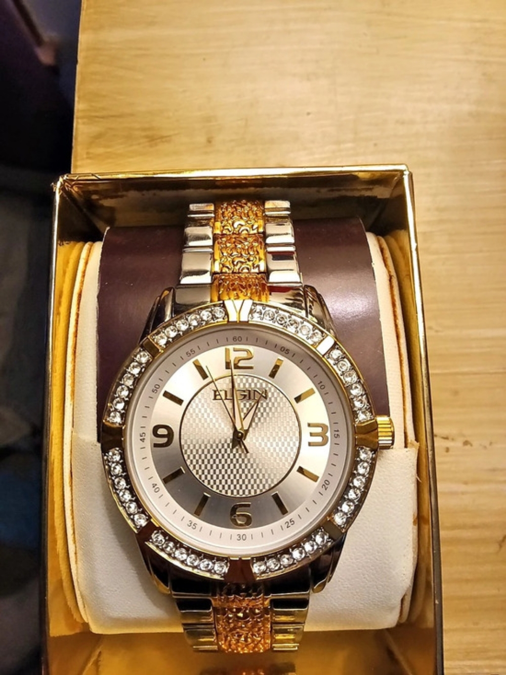 Elgin Rhinestone Bezel Two-Tone Watch in Gold & Silver